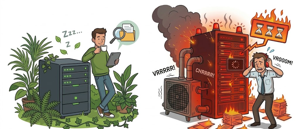 David gegen Goliath: Kleiner optimierter Server fertig in 1,2 ms gegen brennenden Monster-Server ohne Optimierung
